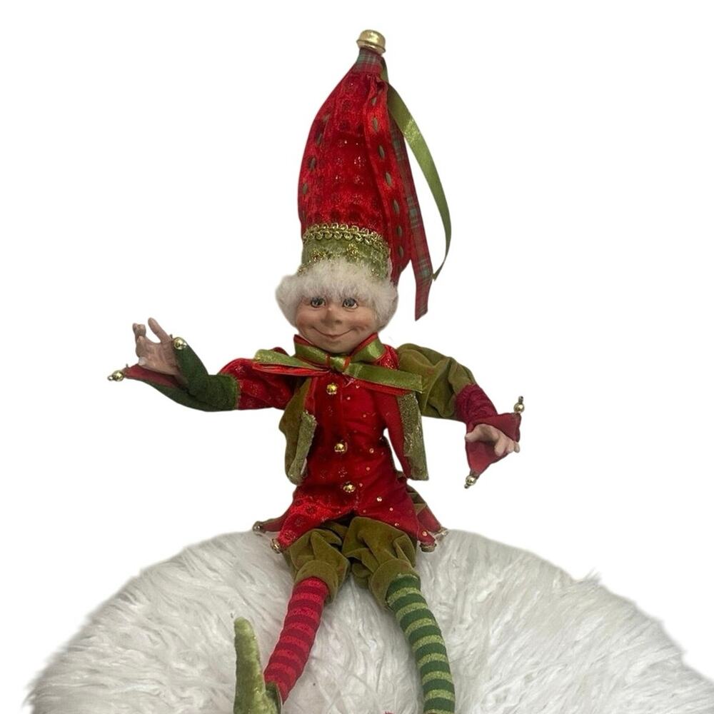 Elf Jester Christmas Posable Elf Figurine 20” inch Velvet Renaissance style